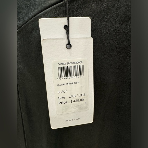 NWT Reiss “Megan” High Rise Black Leather Fitted Midi Skirt, Sz 4 US - Picture 7 of 9
